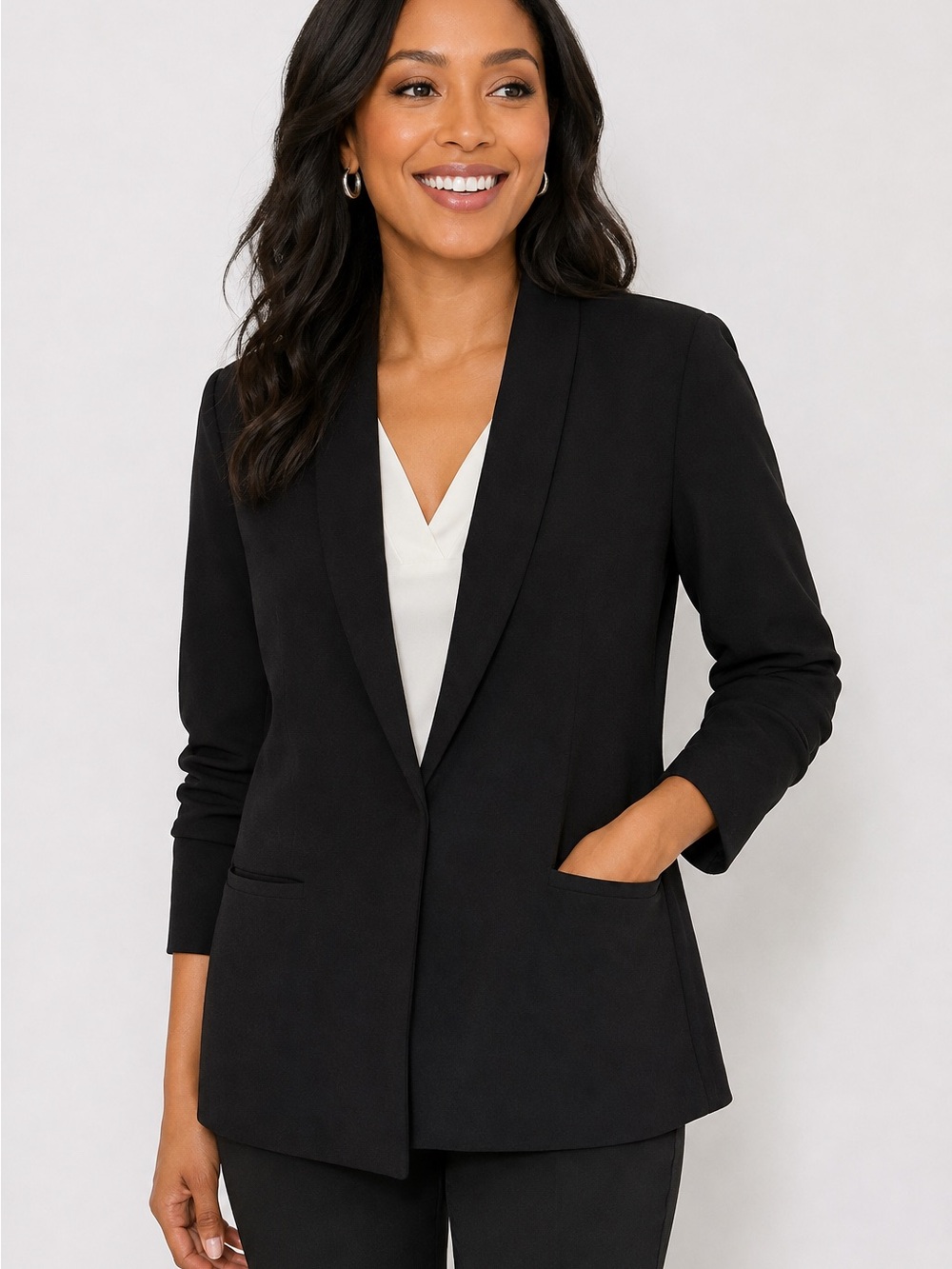 WHBM White House Black Market Black Blazer Jacket Large One Button Workwear